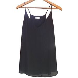 Evera B V-Neck‎ Lined Chiffon Adjustable Spaghetti Straps Black Top Size Medium